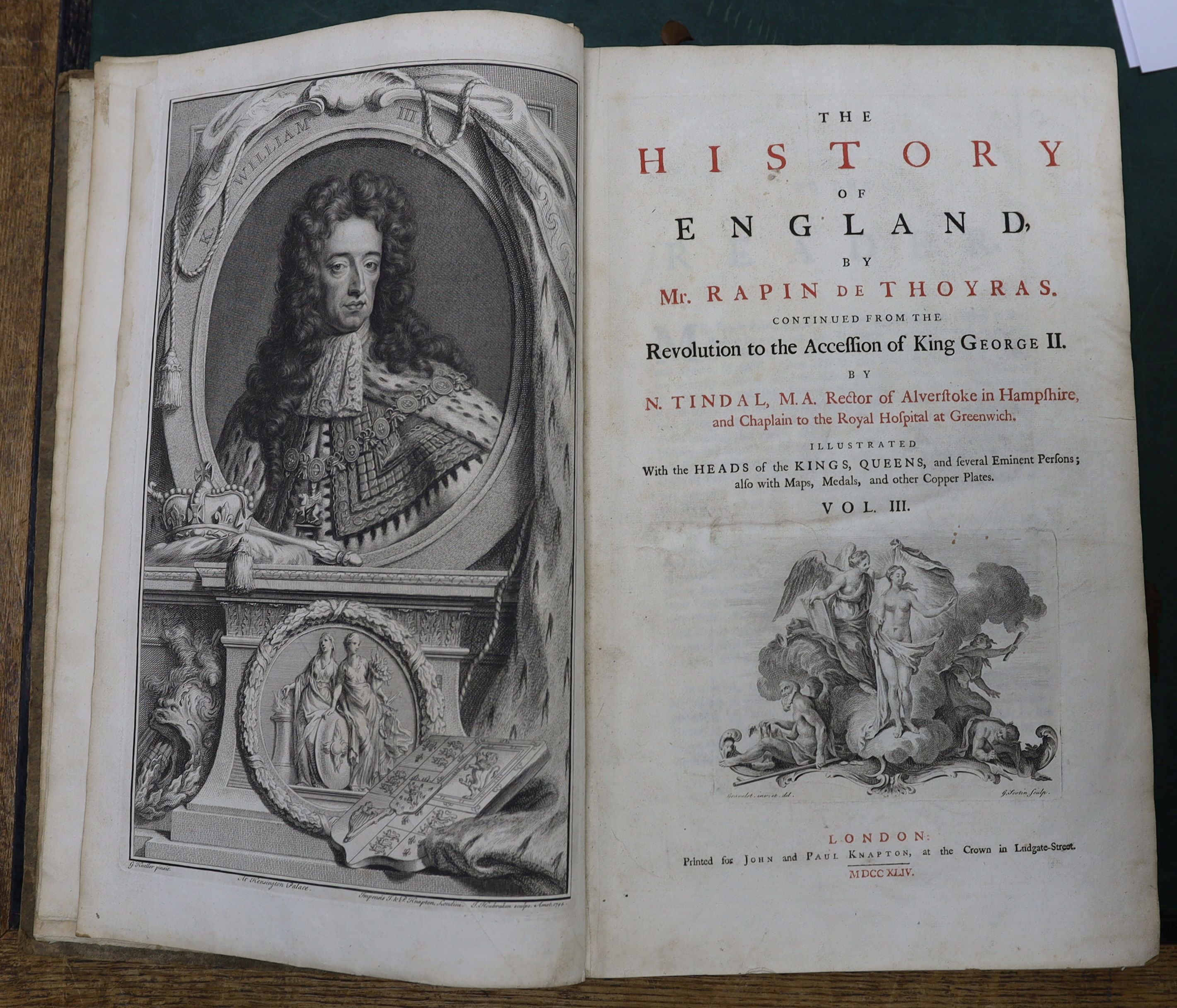 Thoyras, Rapin de and Tindell, Nicholas (translator) - The History of England, vols 3 and 4 (part 2) only, with folding plates, Knapton, London, 1744-47; White, Kennet - A Complete History of England with the Lives of al